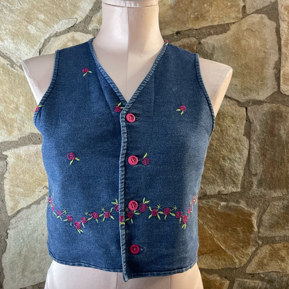 Vintage Handmade Denim Embroidered Vest 🌹 - Picture 1 of 8